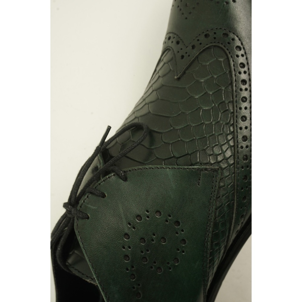 Duca MaTiSte Vero Cuoio Forest Green Italian Leather Crocodile Wingtip Derby 9.5 - Picture 12 of 12